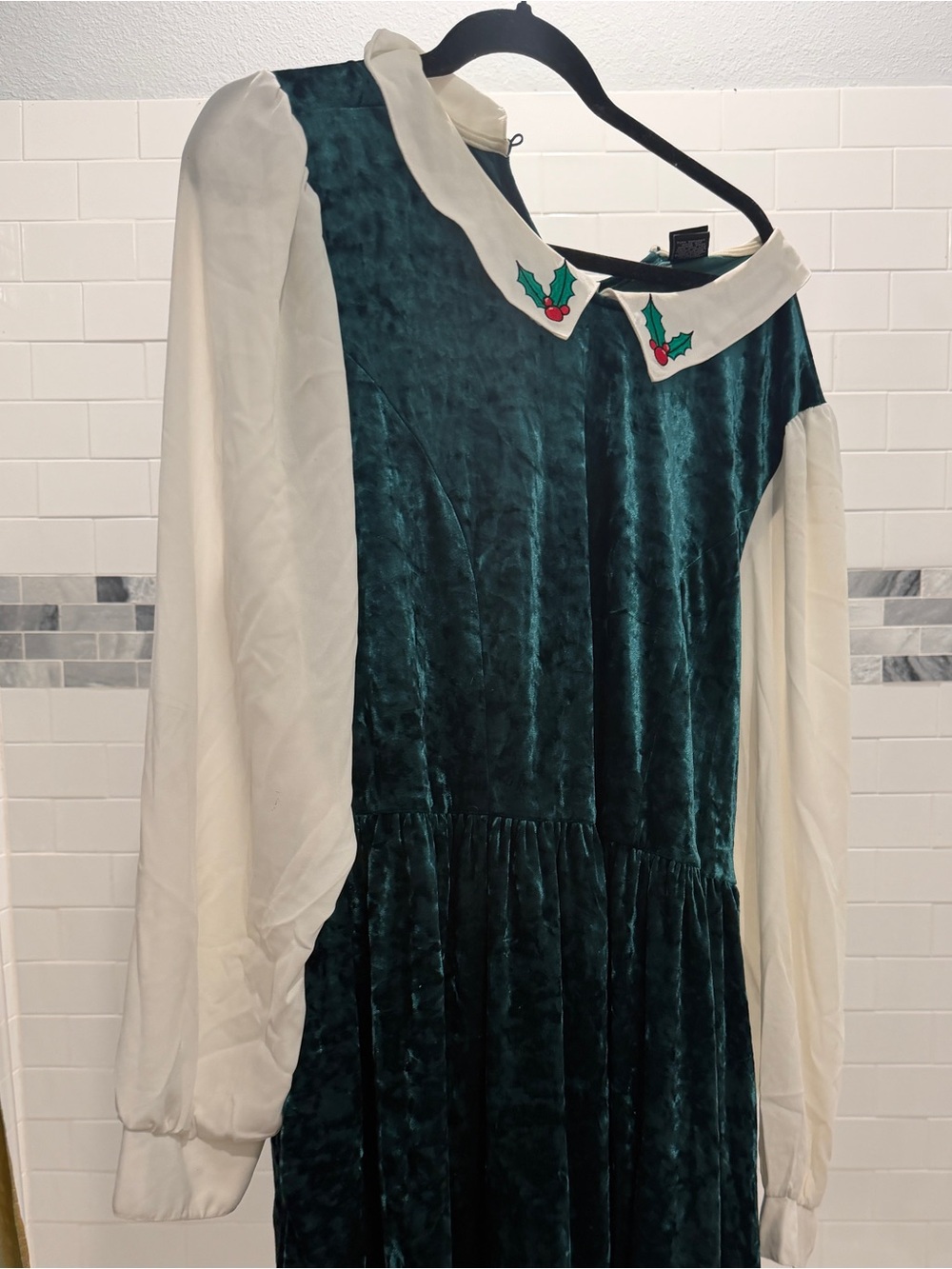 Forest Green Velvet Disney Holiday Dress with Cream Bishop Sleeves